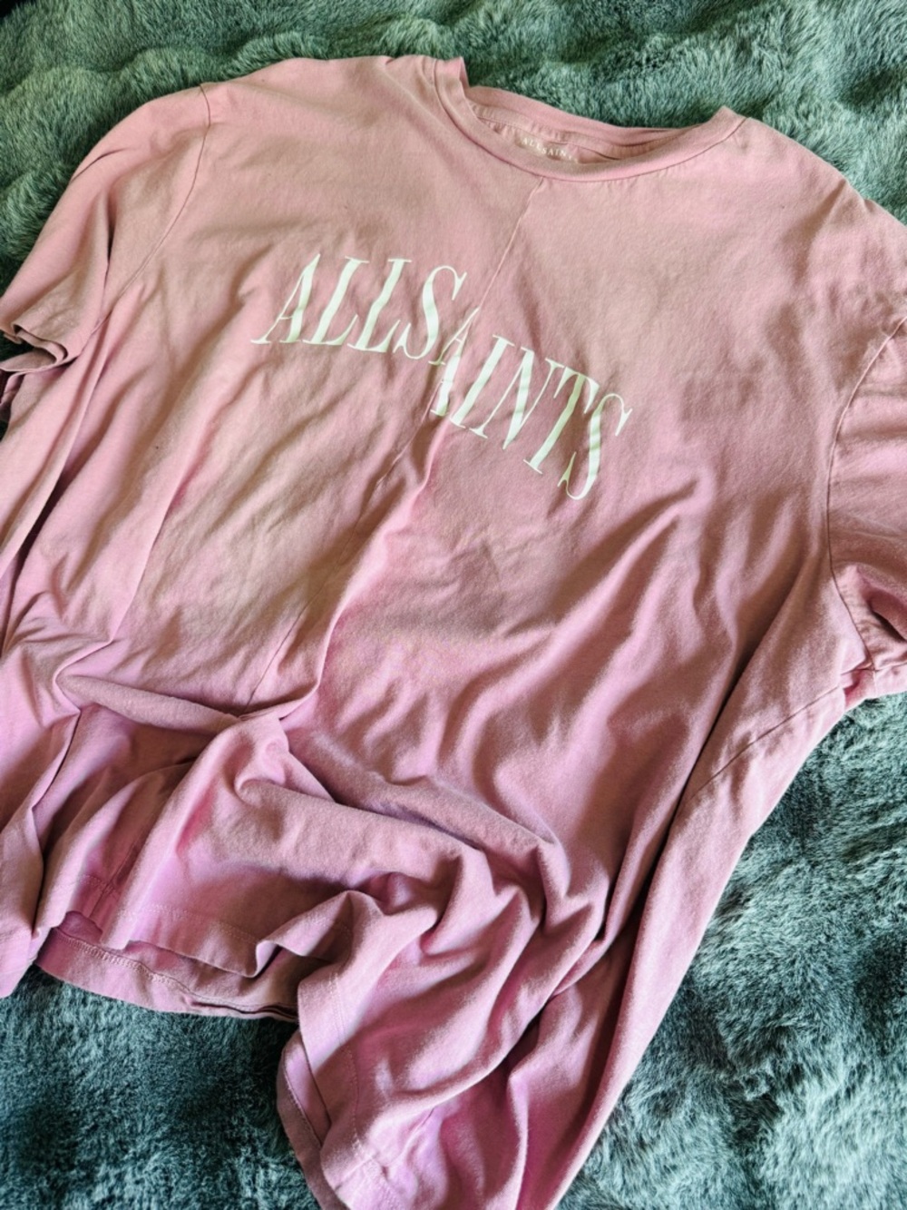 AllSaints Womens XXL Pink T Shirt Logo Graphic Crewneck Designer Streetwear Tee